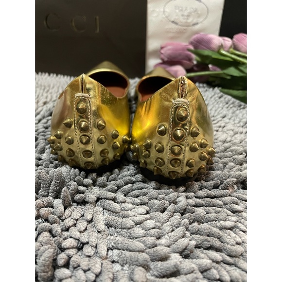 Alexander McQueen Metallic Gold Studded Flats - Picture 2 of 12